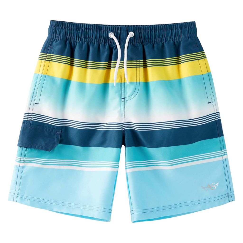 SZ 13-14Y, Angel season Boys Swim Trunks with UPF 50+ | Navy Rainbow