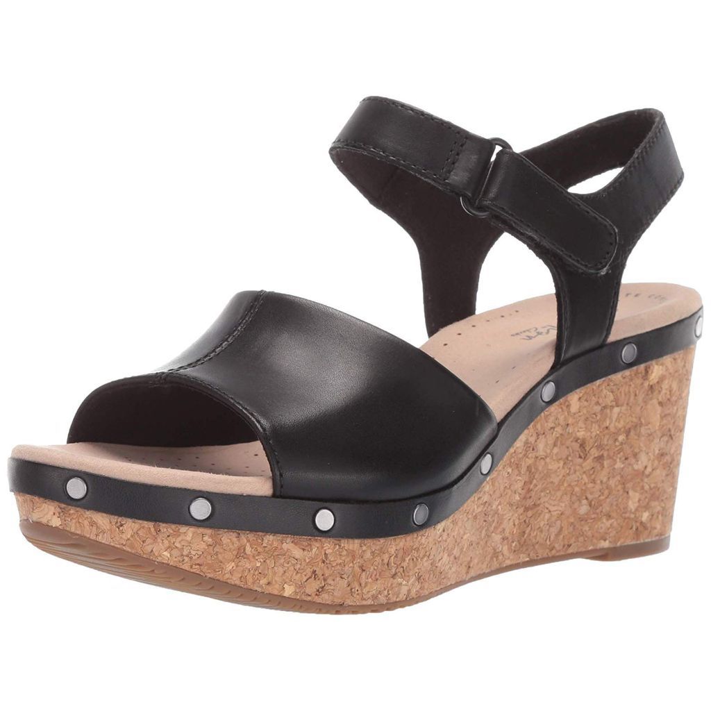 Clarks Collection Women's Annadel Clover Wedge Sandal, Black,  (Size11 W)