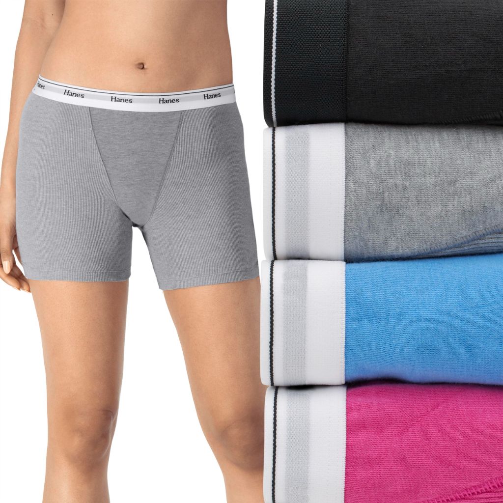 Hanes Women's Originals Stretch Cotton Mid-Thigh Boxer Brief Panties - Size 5/Small (4 Pair)