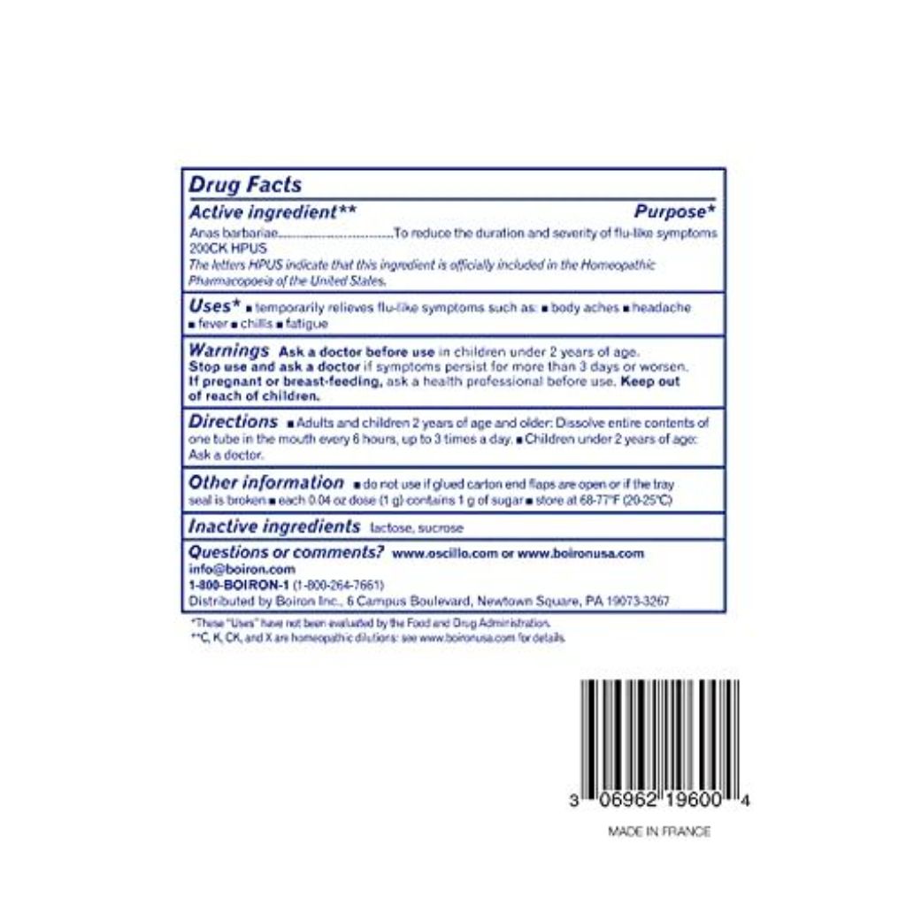 Boiron Oscillococcinum for Relief from Flu-Like Symptoms of Body Aches, Headache, Fever, Chills, and Fatigue - 60 Count (2 Pack of 30)