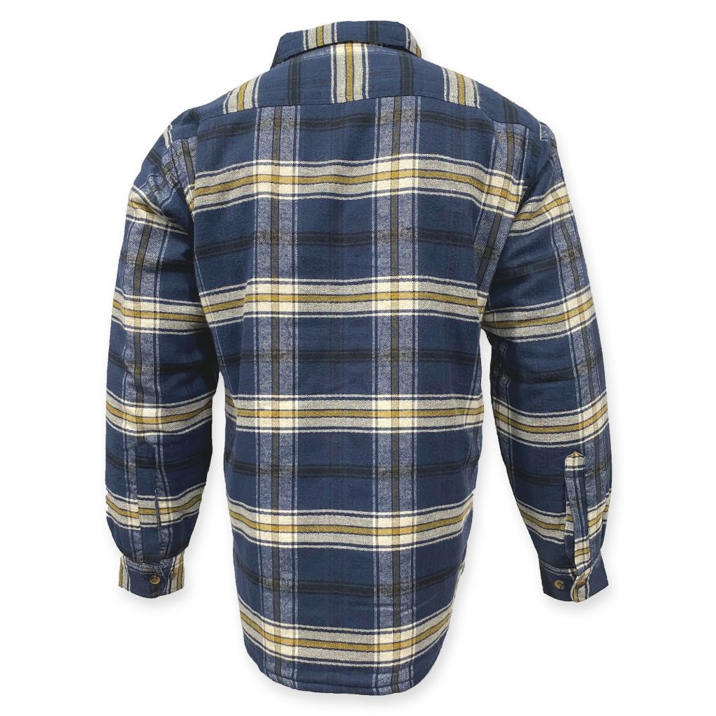 Yellowstone Dutton Ranch Flannel Shirt Jacket w/Sherpa Lining Navy/Yellow, SZ M