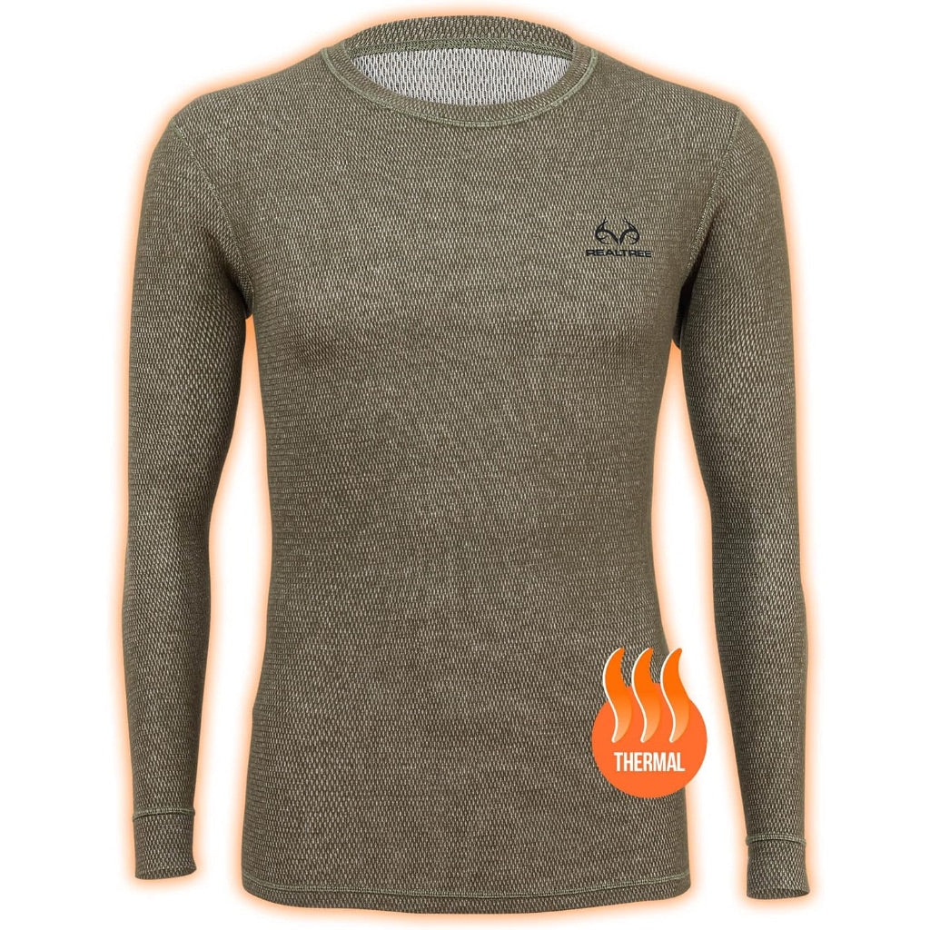 Realtree Men's Reversible Thermal Long Sleeve Base Layer Shirt - Olive Green, XL