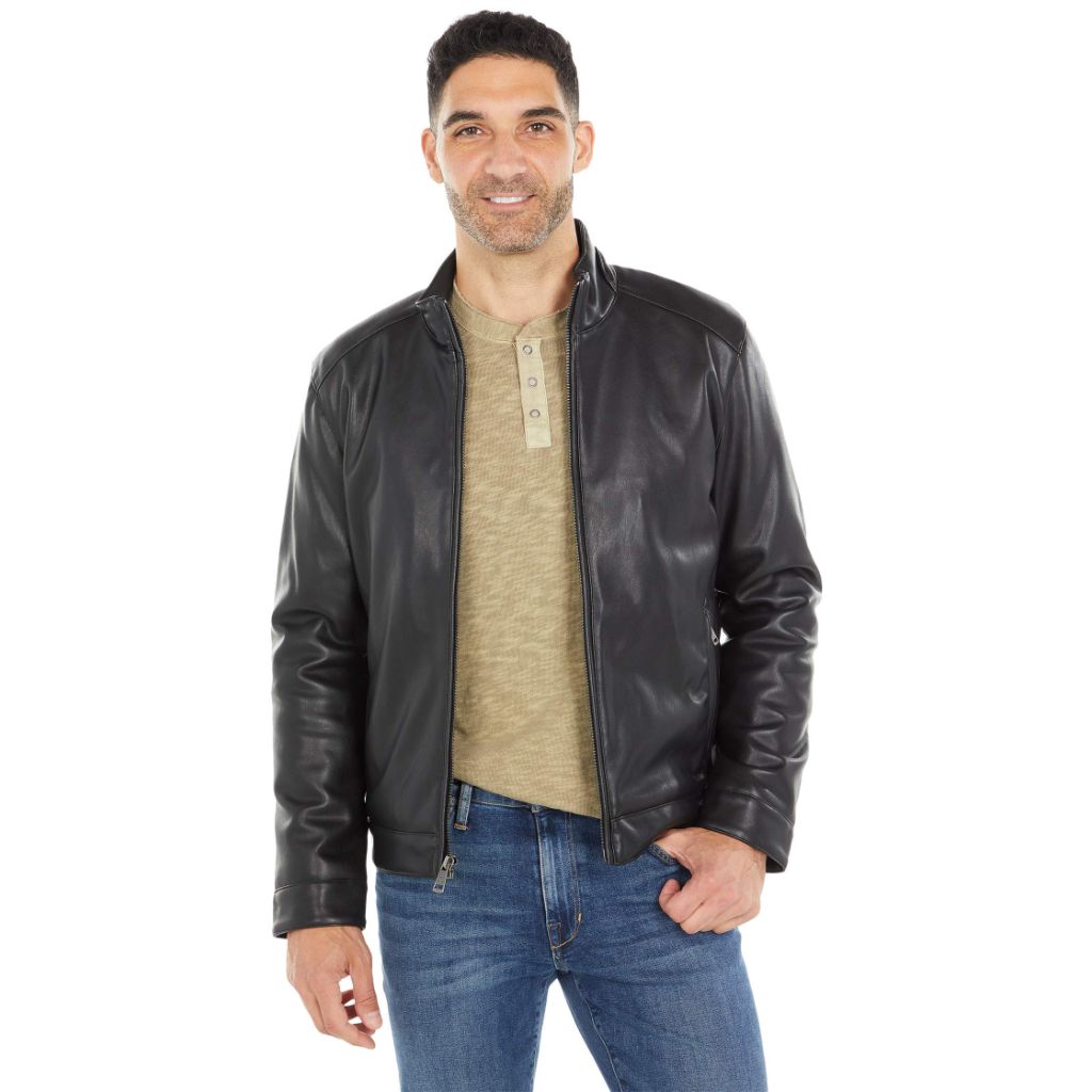 Cole Haan Signature Men's Zip Front Faux Leather Moto Jacket, Black, Small