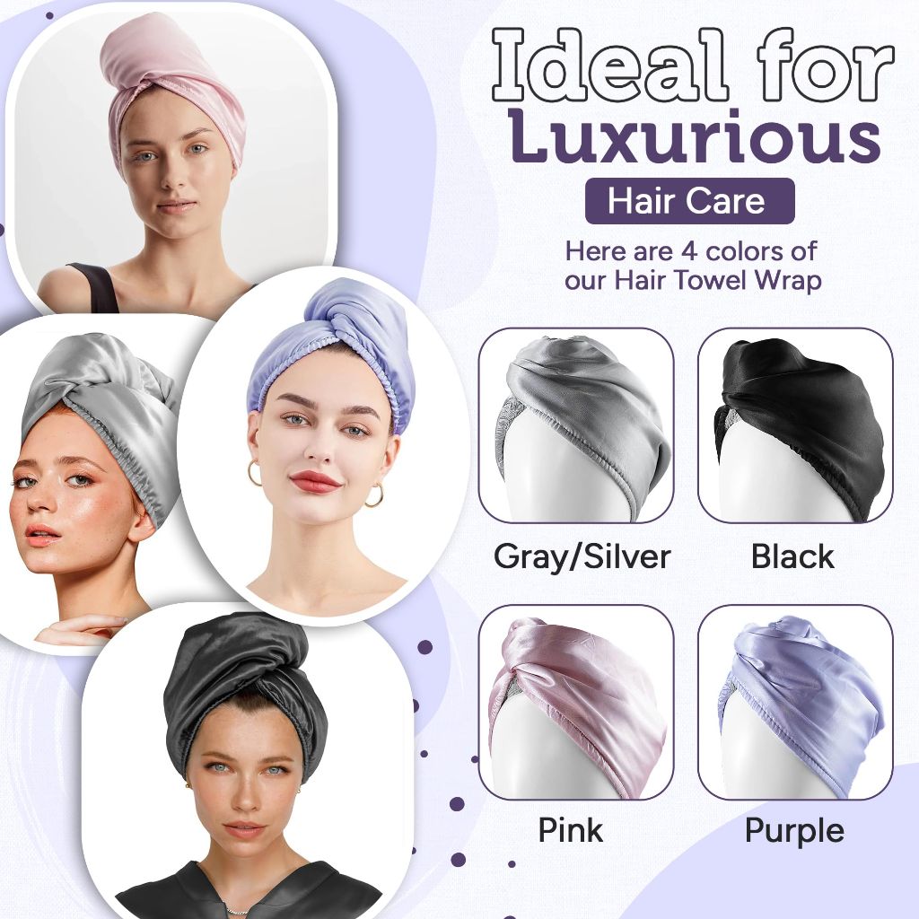 NFliving Satin Microfiber Hair Towel Wrap Set - (Black)