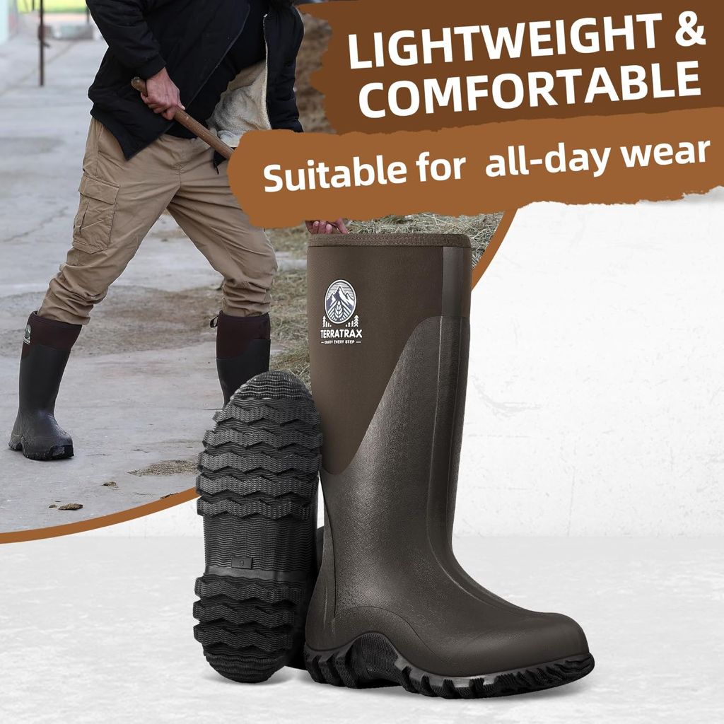 SZ 10, Men's Waterproof Rubber Muck Boots - Insulated Mid-Calf Rain & Mud Boots