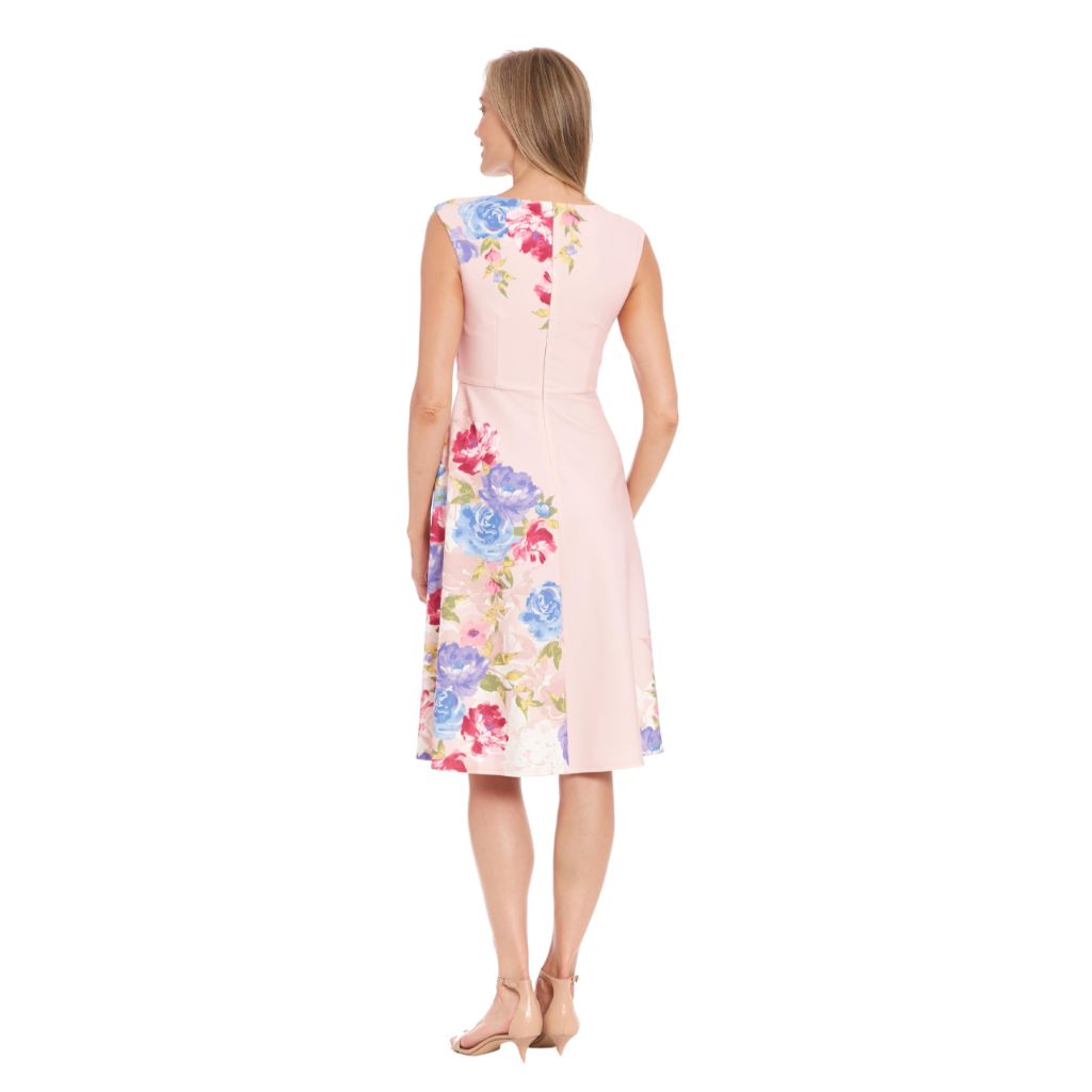 London Times Women's Dresses Women's Fit & Flare Midi Dress with Cap Sleeves - Shell Pink/Peony Pink, 10