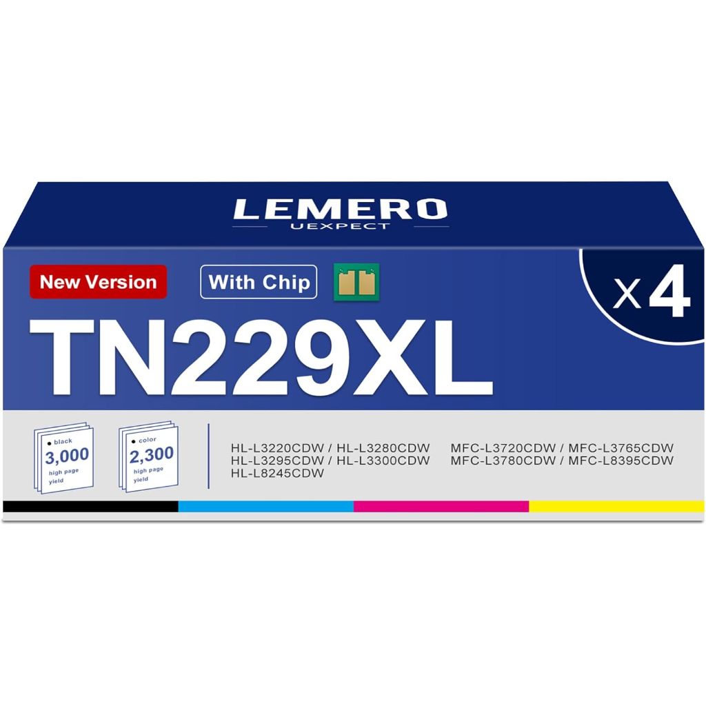 TN229XL TN229 High Yield Toner Cartridges Compatible Replacement for Brother MFC-L3720CDW MFC-L3780CDW HL-L3280CDW Printer, 4 Pack