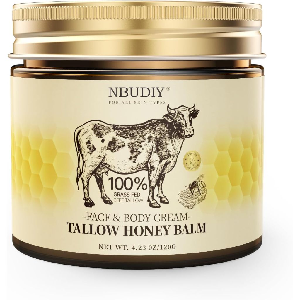 NBUDIY Face & Body Cream Tallow Honey Balm -  Unscented, 4.23 oz.