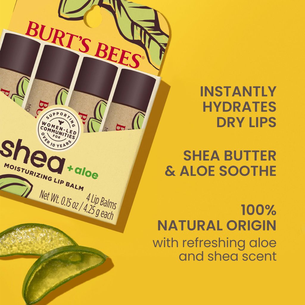 Burt's Bees Shea and Aloe Moisturizing Lip Balm, Lip Moisturizer With Responsibly Sourced Beeswax, 4 Tubes, 0.15 oz.