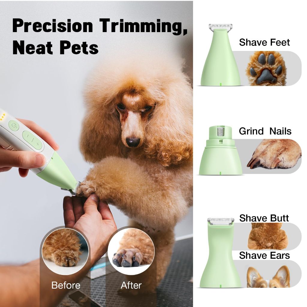 FuzzyFix Dog Grooming Kit, Dog Clippers for Grooming for Thick Heavy Coats, Professional Pet Paw Trimmer Nail Grinder