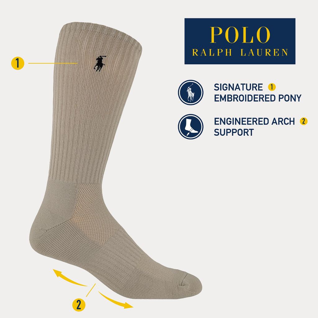 Polo Ralph Lauren Men's Tech Athletic Crew Sock 3pk - Size 12-17