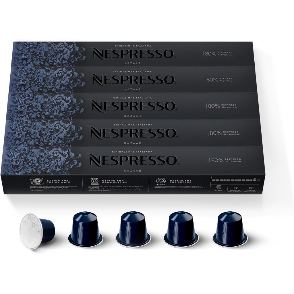 Nespresso Capsules Original Line, Kazaar Intenso, Dark Roast Coffee, 50 Count Coffee Pods