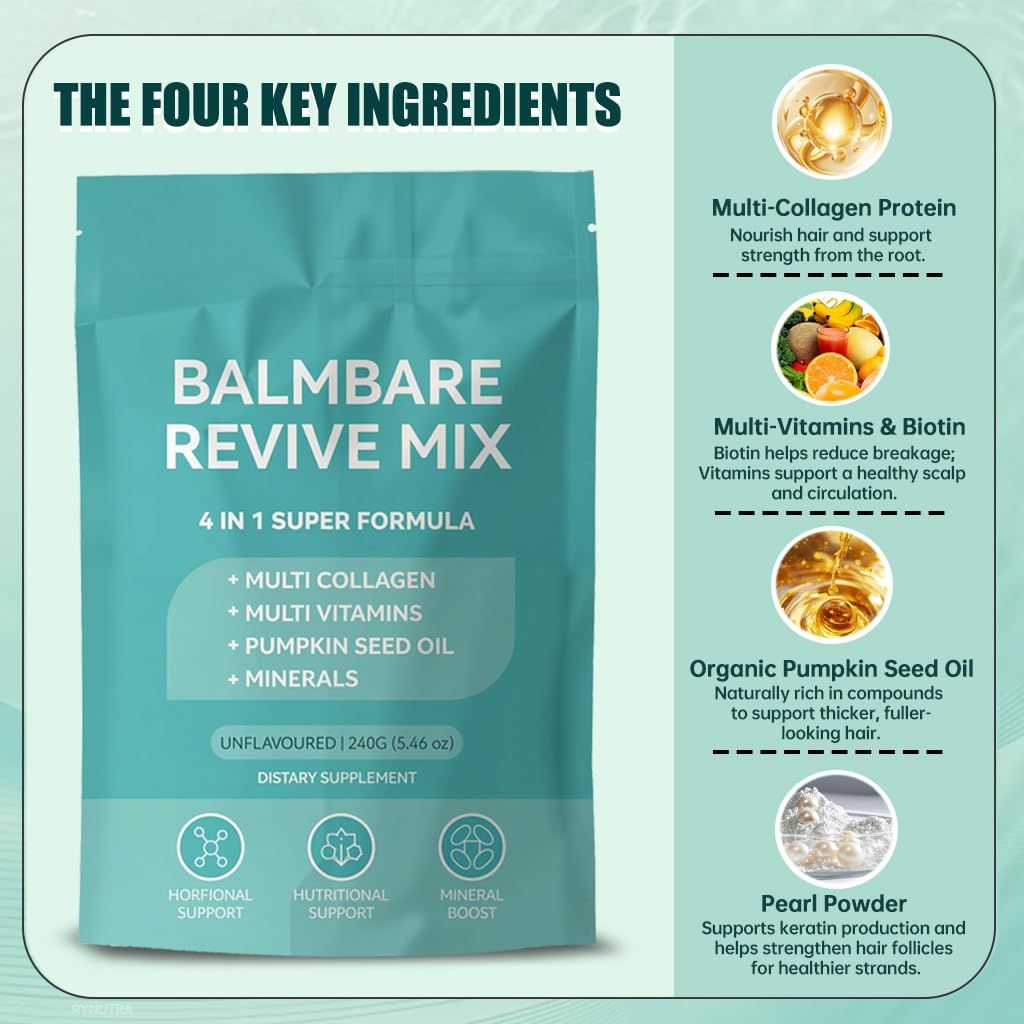 RyNutra Revive Hair Multi-Collagen Protein Powder, Unflavored-240g