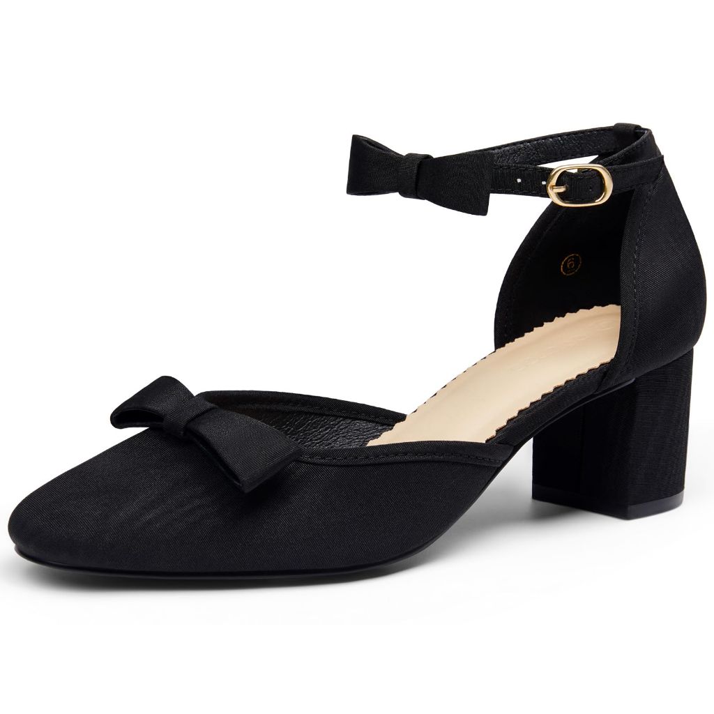 SZ 6.5 Coutgo Women's Chunky Low Heels Bow | Cool Black