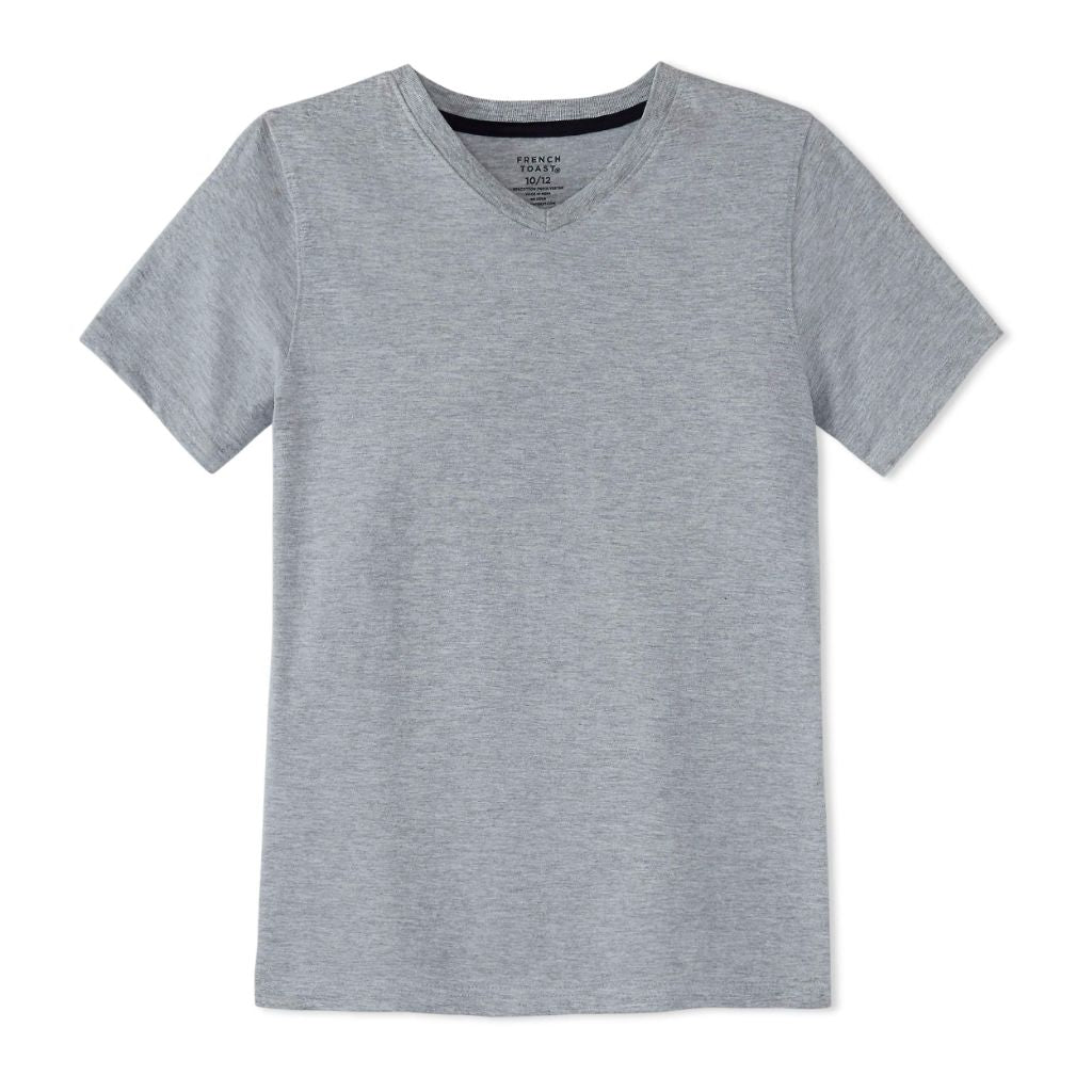 French Toast Little Boys Short Sleeve V-Neck Tee, Heather Gray, 5
