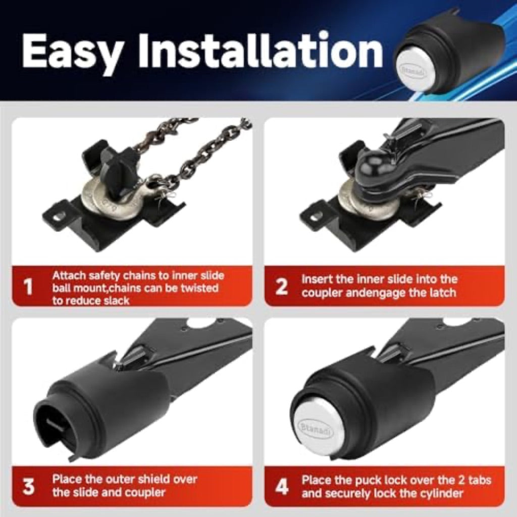 Btanadi Trailer Lock Fits 2" Coupler, Upgraded Heavy-Duty Steel Hitch Lock, Anti-Theft & Pry-Resistant - Silver