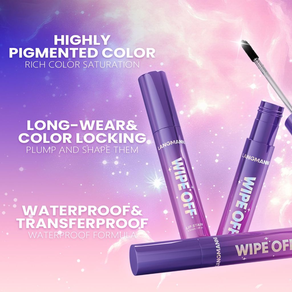 Jolilab Lip Stain Masque,Wipe Off Lip Tint, (#01+#02)