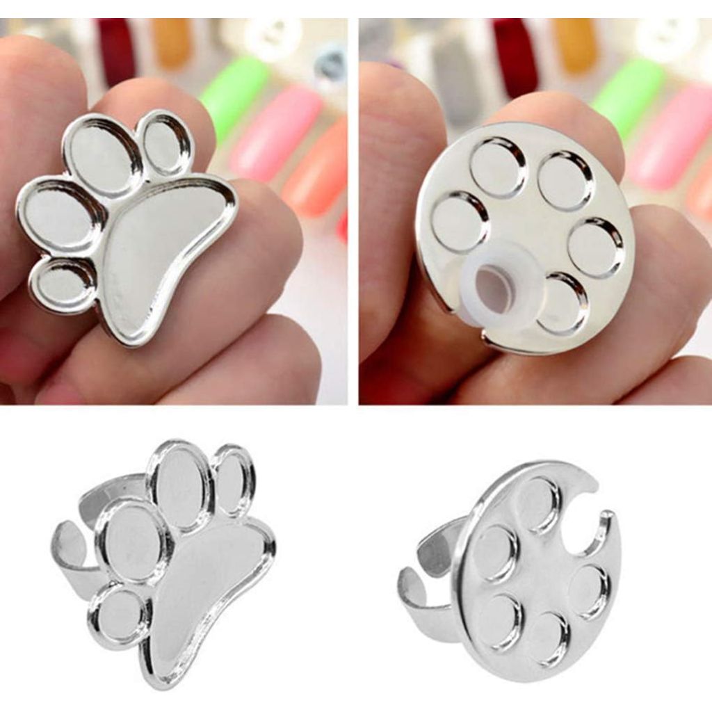 2 Pcs Manicure Tool Ring Tray Palette Nail Polish Nail Art Tools Metal Nail Art Polish Holder