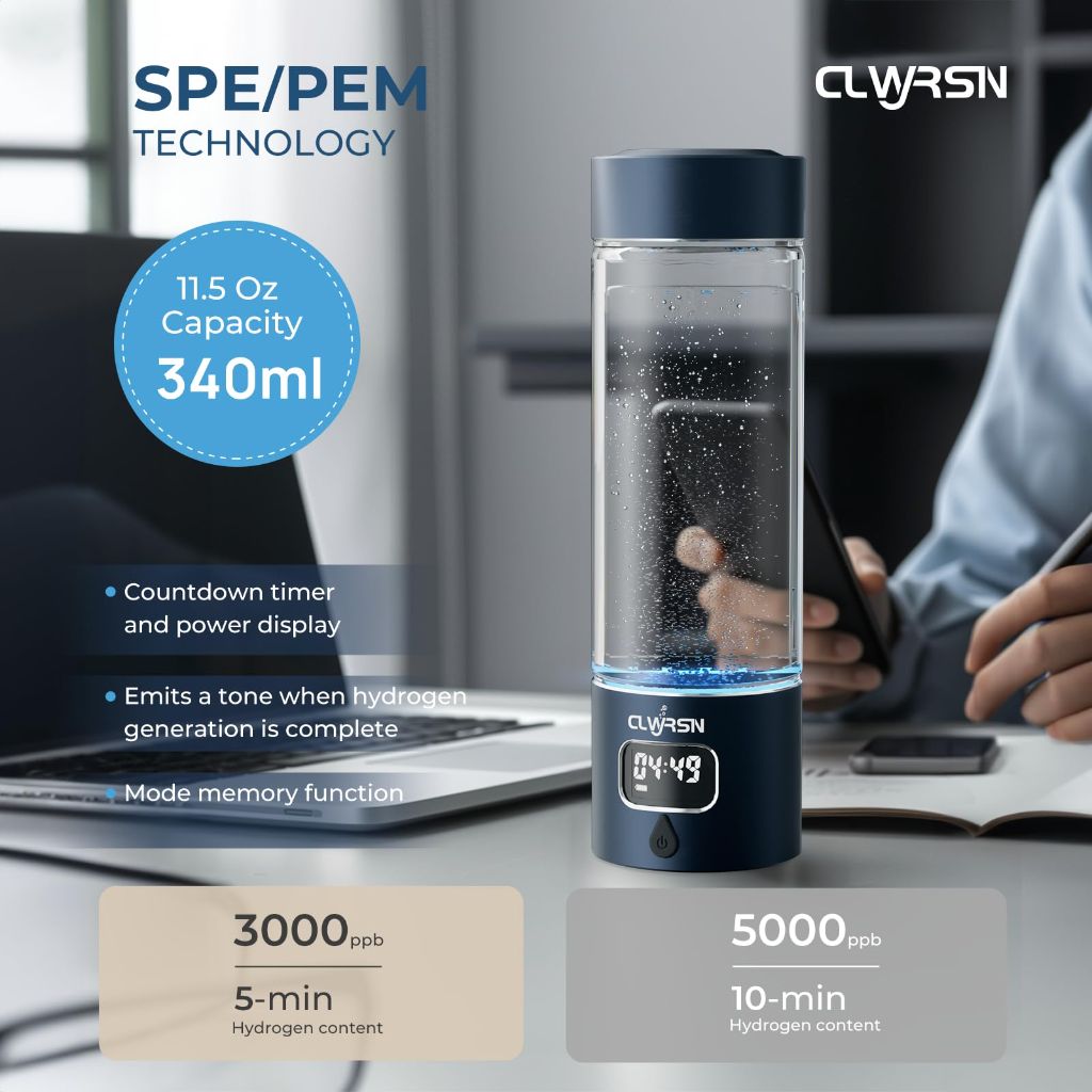 CLWRSN Hydrogen Water Bottle Generator, 11.5oz (Blue)