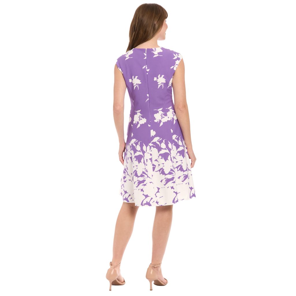 London Times Women's Dress, Deep Lavender-Ivory, 4