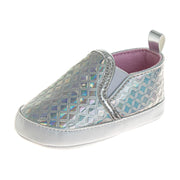 Josmo Baby Girls Sneaker Metallic Soft Sole Anti-Slip Newborn Casual Shoes First Walker Crib Shoes Silver 2 Infant