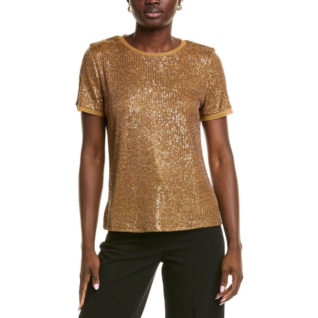Anne Klein Women's Sequined T-Shirt - Copper Sun