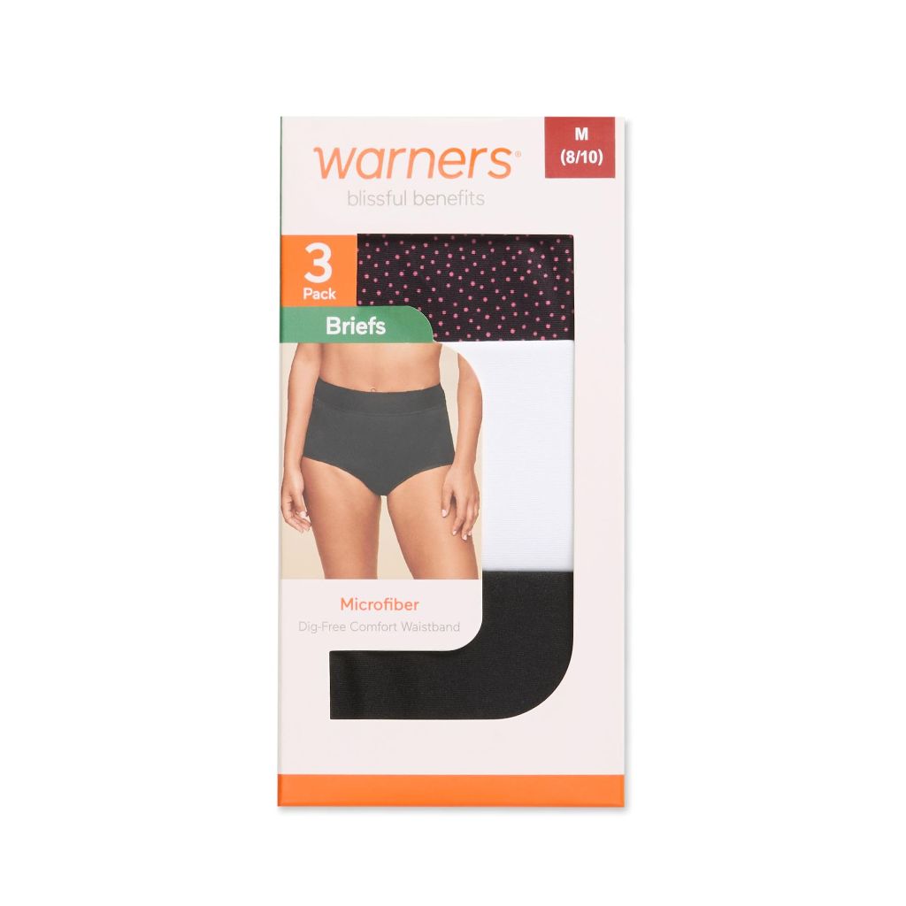 Warners Blissful Benefits Dig-Free Microfiber Brief 3-Pack WRW251BR07W - small