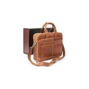Luxorro Men's Slim Leather Briefcase/Laptop Bag - Light Brown