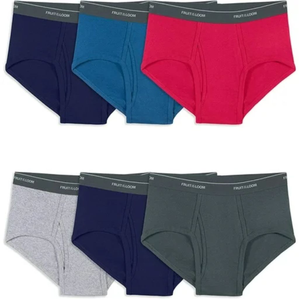 Fruit of the Loom Men's Tag-Free Cotton Briefs - Assorted Colors, Size XL (6 Pairs)