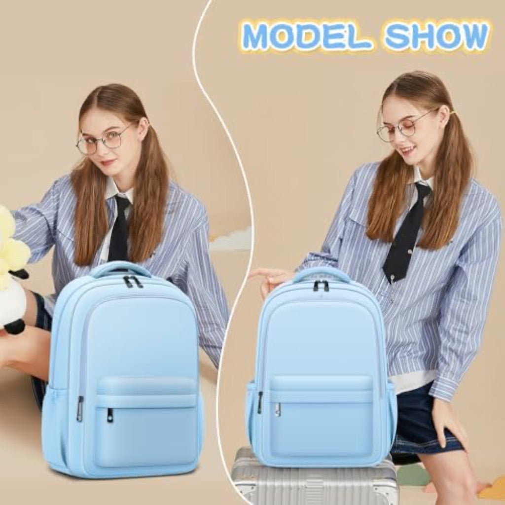 Kid's 16" Backpack with Adjustable Shoulder Straps, Multi-Pocket - Blue