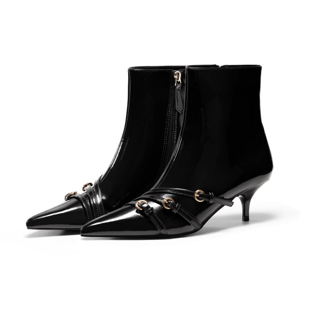 Coutgo Womens Buckle Strap Ankle Booties, Black, Size 6