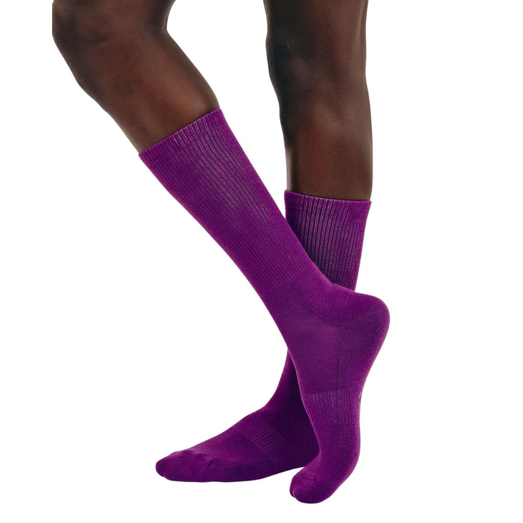 SZ 10-12 Organic Basics Unisex Core Tennis Crew Socks 2-pack, Aubergine,