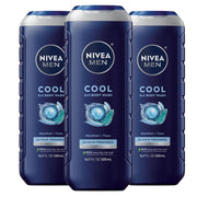 NIVEA MEN Cool 3 in 1 Body Wash, Face and Hair, Icy Menthol and Yuzu Scent (3pk) - 16.9 fl. oz. each
