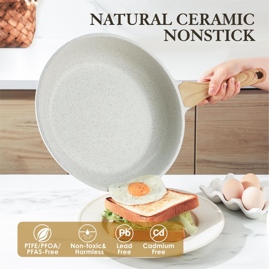 Sensarte Nonstick Ceramic Frying Pan Skillet with Heat Resistant Handle, PFAS-Free - White, 12.5"