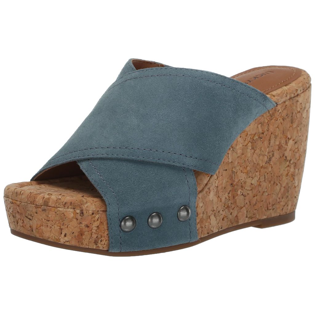 Lucky Brand Valmai Cross Band Cork Wedge Sandal, Natural Blue, 10