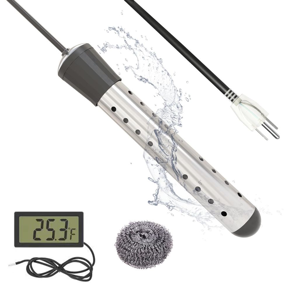 Jluang 1500W Immersion Water Heater, Temperature Controlled Version (140°F-158°F), Bucket Heater, Hot Tub Heater