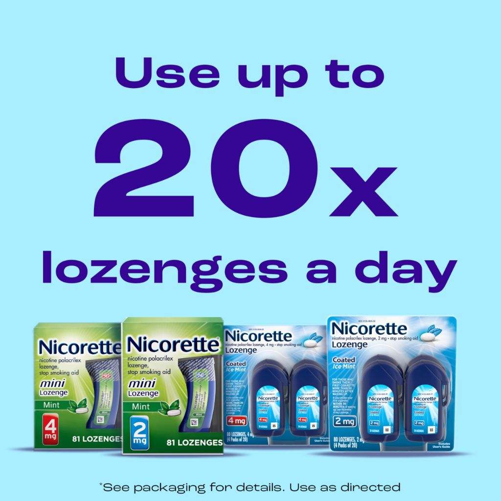 Nicorette 2 mg Coated Nicotine Lozenges to Help Stop Smoking - Ice Mint 20 Count