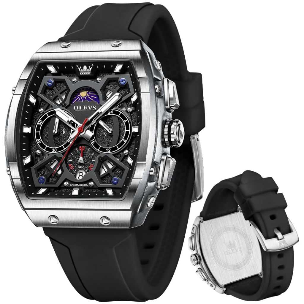 OLEVS Men's Square Military Sport Large Waterproof Multifunction Watch