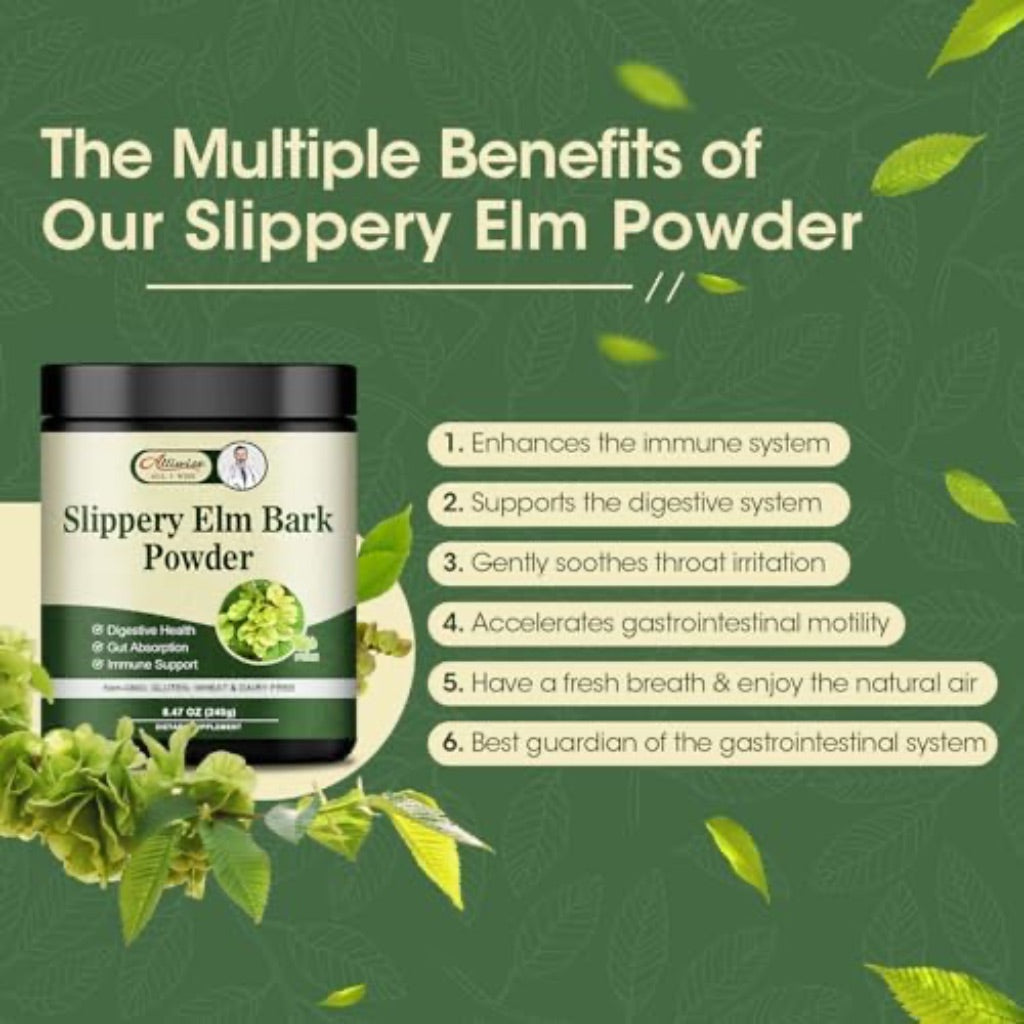 Slippery Elm Bark Powder 240g,Pure Slippery Elm Powder Natural Herbal Supplement Supports Intestinal Mucous,Helps Soothe The Throat and Coughing, Non-GMO, Gluten Free, Vegetarian Friendly