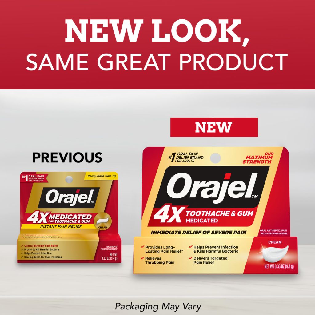 Orajel 4X for Toothache & Gum Pain: Severe Cream Tube -0.33oz