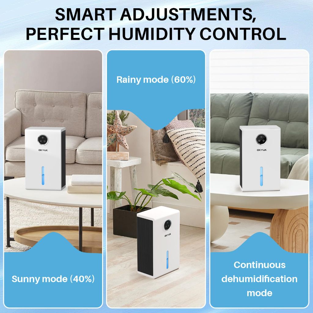 OKYUK Dehumidifier, 95 oz, 1000 sq. ft Dehumidifiers for Bedroom with 7 Colors LED Light