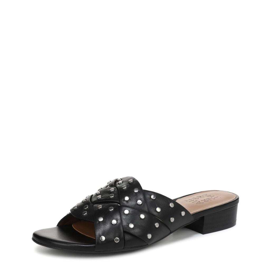 Naturalizer Womens Morena Slide Sandal Black Leather 6 M