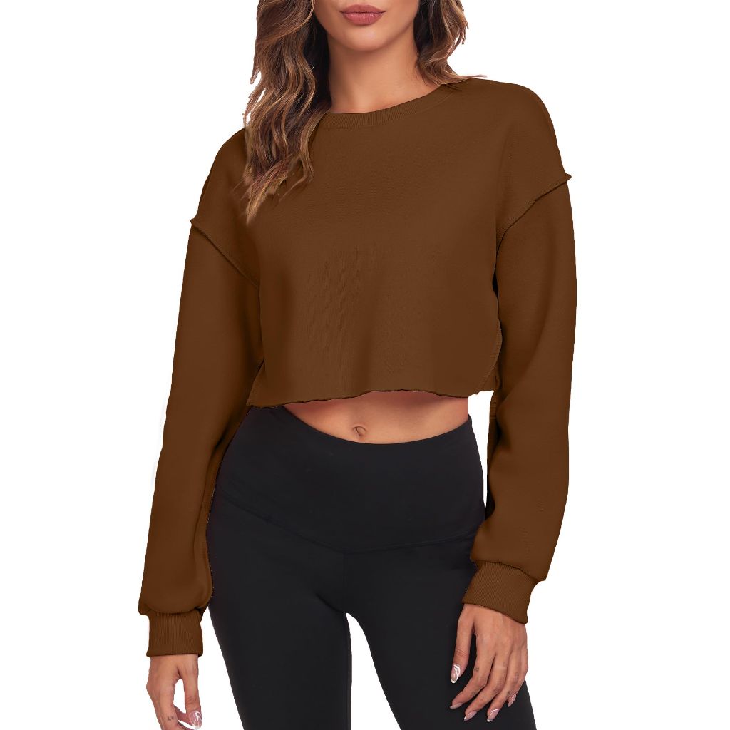 FKEEP Cropped Sweatshirts for Women, Long Sleeves Crewneck Pullover Crop Top, Oversized Fit, XXL