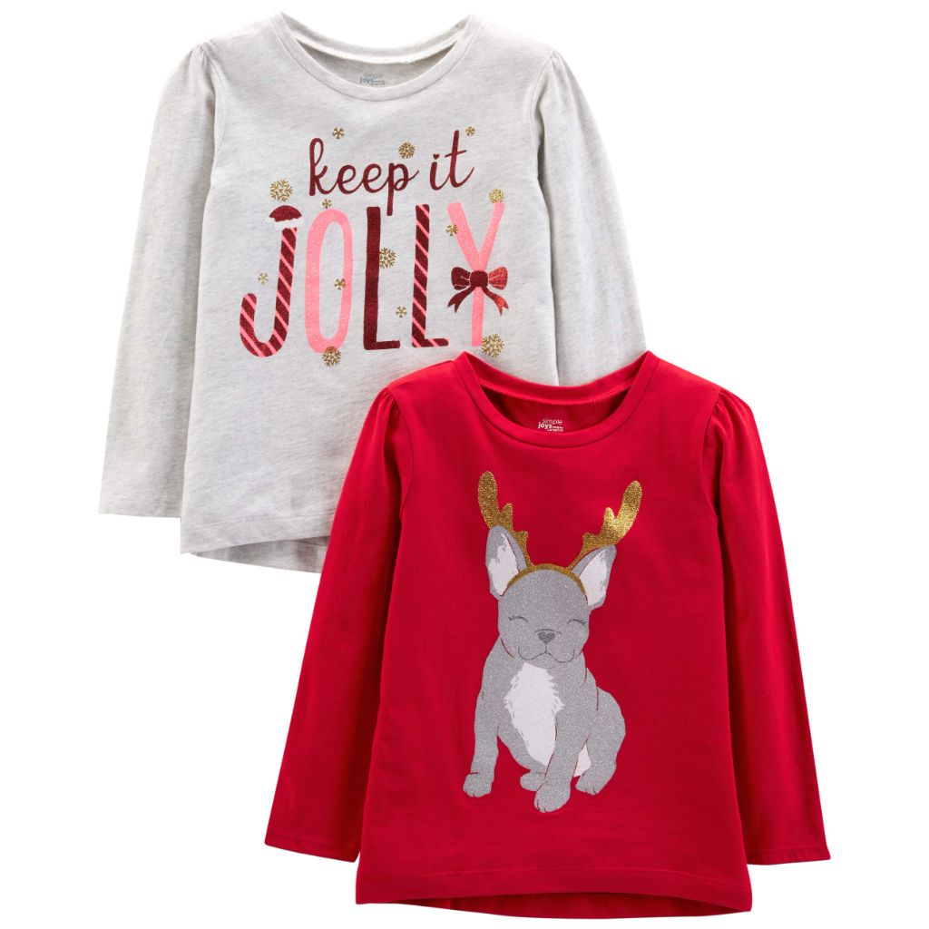 Simple Joys by Carter's Toddler Girl's 2-Pack Christmas Long-Sleeve Tees - Red Dog/Jolly, Size 4T