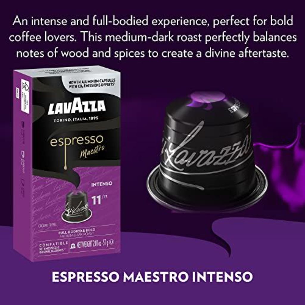 Lavazza Espresso Intenso Medium-Dark Roast Aluminum Capsules Compatible with Nespresso Original Machines (Pack of 60)