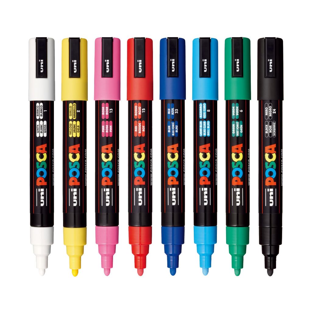Uni-Ball POSCA PC-5M Water-Based Paint Markers, Reversible Medium Tip - Bold Collection (8 Markers)