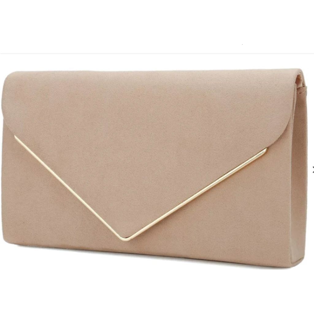 Suede Evening Clutch Bag with Detachable Chain & Magnetic Snap for Wedding, Prom & Formal Events