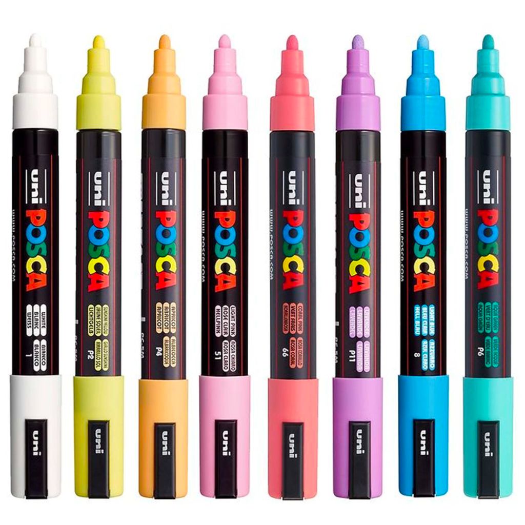 Uni-Ball POSCA PC-5M Water-Based Paint Markers, Reversible Medium Tip - Pastel Collection (8 Markers)