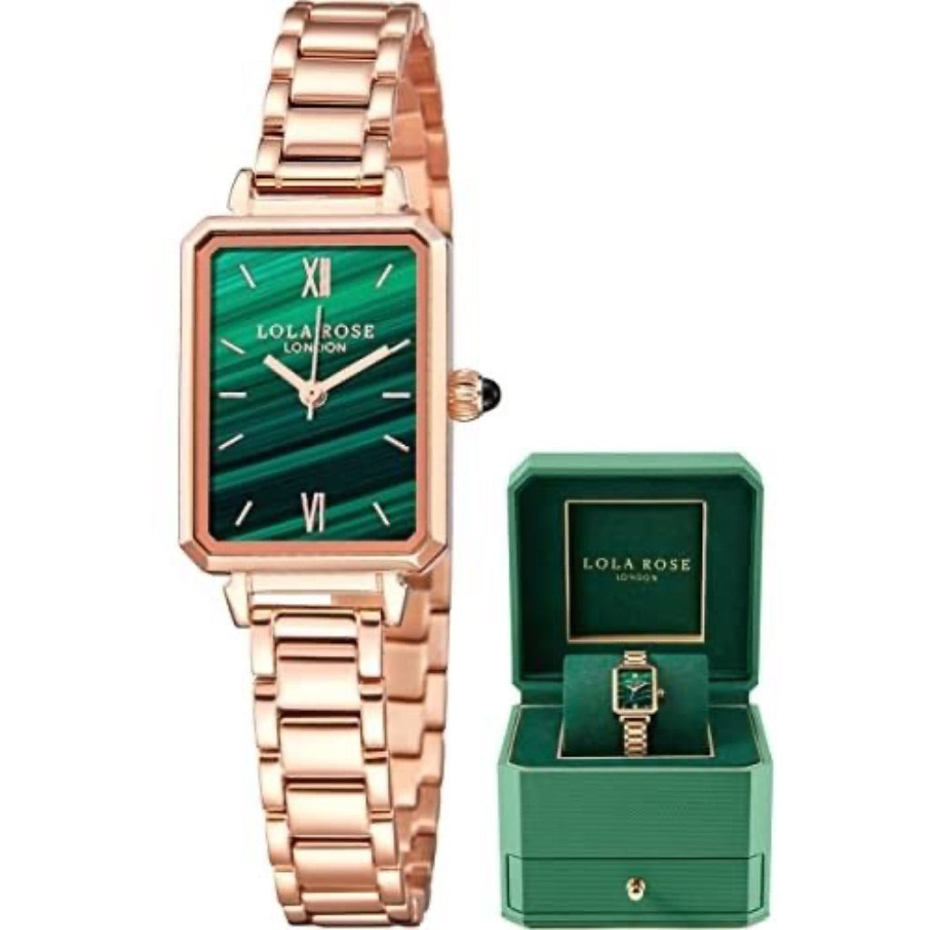 Lola Rose Women's Rose Gold Malachite Textured Watch, 27mm, Green Dial