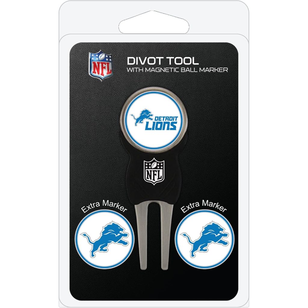 Team Golf NFL Divot Tool with 3 Golf Ball Markers Pack - Detroit Lions